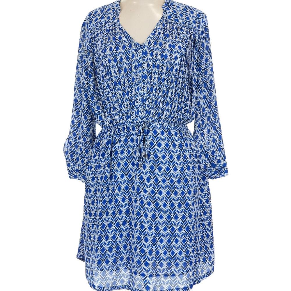 Anthropologie Maeve Galen Geometric Print Shirt Dress Women’s Large Blue White